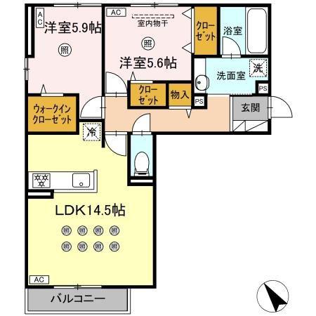 ＪＲ筑豊本線 二島駅 徒歩19分 2階建 築1年(2LDK/2階)の間取り写真