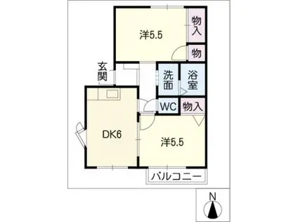 クレール青山(2DK/2階)の間取り写真