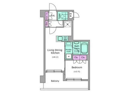 ドゥーエ菊川(1LDK/5階)の間取り写真
