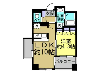 カネヒビル(1LDK/4階)の間取り写真