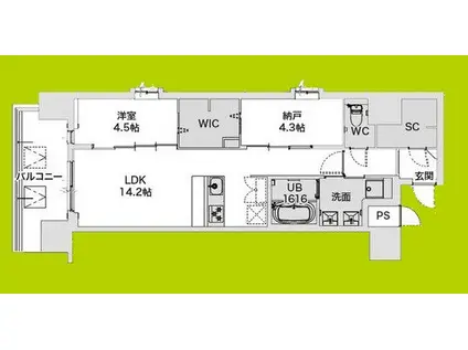 DRAW上本町(1SLDK/7階)の間取り写真