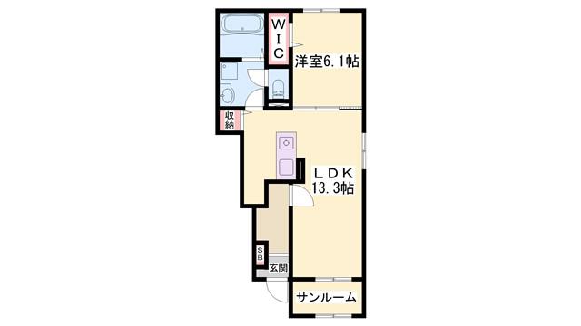パルミエB(1LDK/1階)の間取り写真