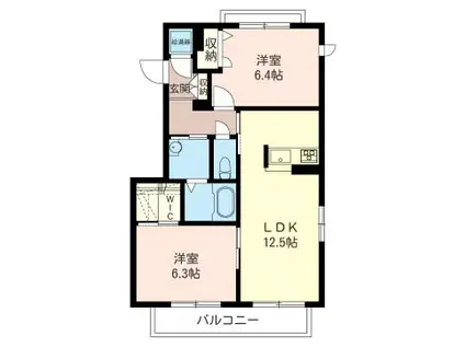 セピアコート B(2LDK/3階)の間取り写真