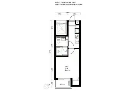 ディアレイシャス都立大駅前(1K/2階)の間取り写真