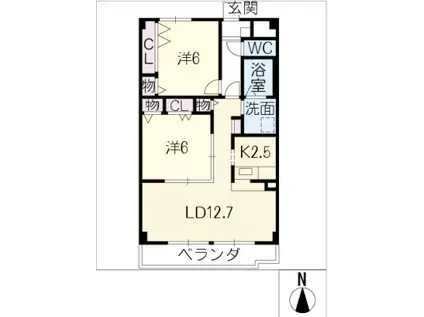 名鉄名古屋本線 有松駅 徒歩22分 5階建 築18年(2LDK/5階)の間取り写真