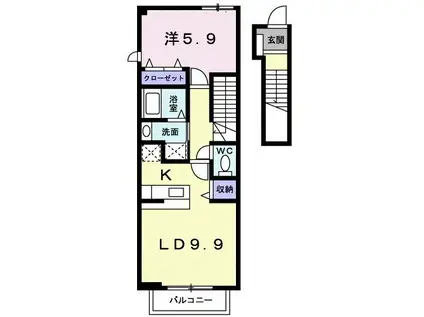 シャン・ミリューIIC(1LDK/2階)の間取り写真