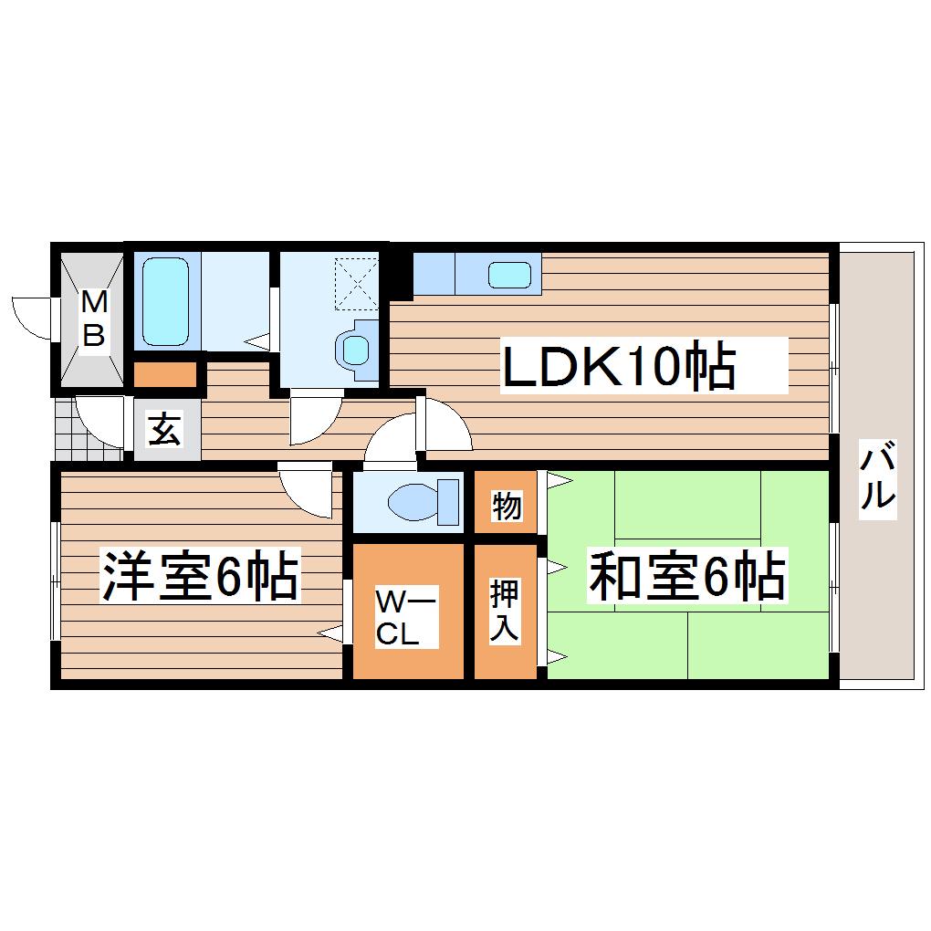 エスポワール栗原(2LDK/2階)の間取り写真