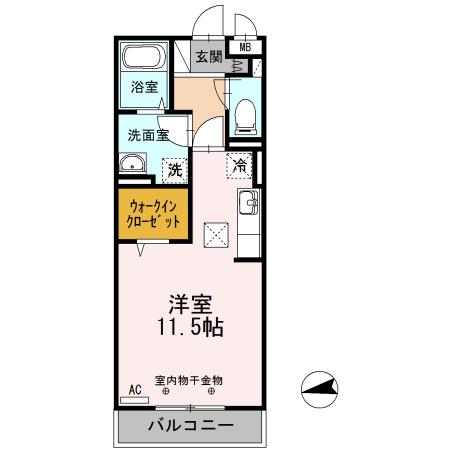 トネリコテラス 1(ワンルーム/1階)の間取り写真