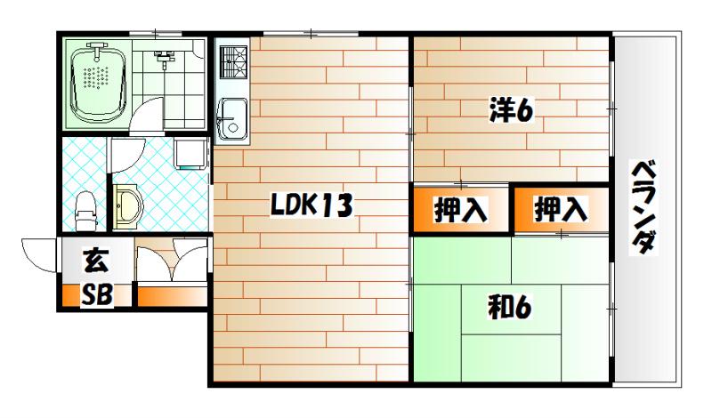 角田ビル片野新町(2LDK/3階)の間取り写真