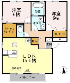 ウィルモア手城C棟(2LDK/1階)の間取り写真