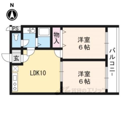 シャトー竹宇(2LDK/2階)の間取り写真