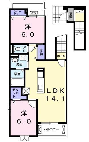 プレジール メゾンB(2LDK/2階)の間取り写真