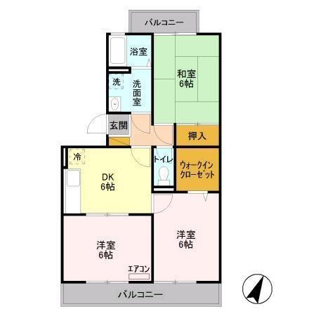 ランドウィン五番館(3DK/2階)の間取り写真