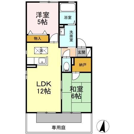 グリーンパーク大善寺II B棟(2LDK/1階)の間取り写真
