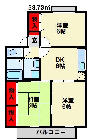 セジュール鴨生田C棟(3DK/1階)の間取り写真