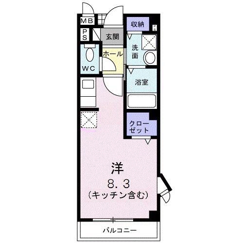 ヴィアーレ秋吉(ワンルーム/2階)の間取り写真