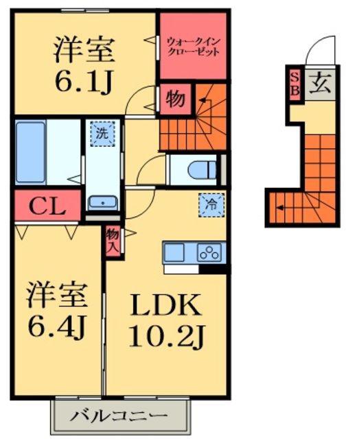 サウスヒルズ3(2LDK/2階)の間取り写真