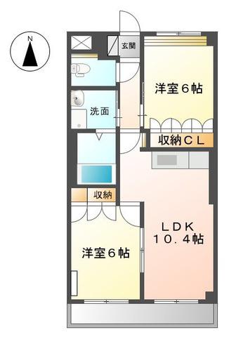 サン・ソレイユ西条壱番館(2LDK/2階)の間取り写真