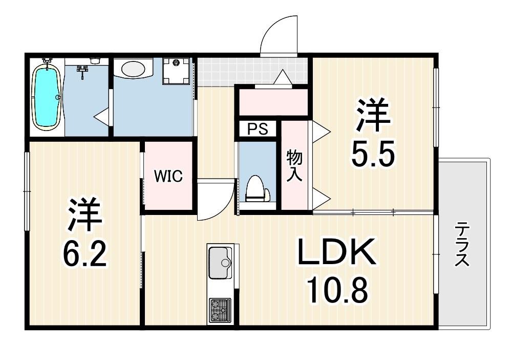 ソレイユ甲子園(2LDK/1階)の間取り写真