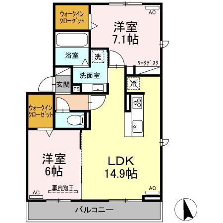 D-SQUARE八町通(2LDK/2階)の間取り写真