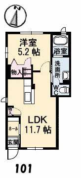 グランティワカサ(1LDK/1階)の間取り写真