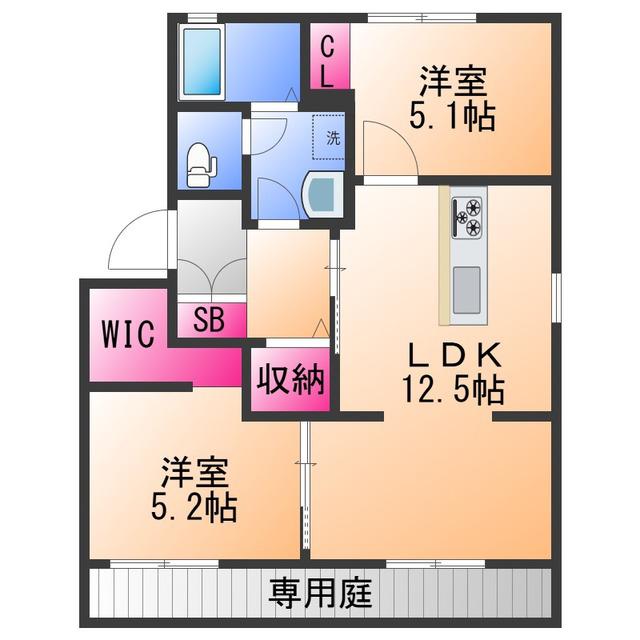 フレグランス阪南 A棟(2LDK/1階)の間取り写真