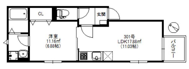 ポラリス南福岡(1LDK/1階)の間取り写真