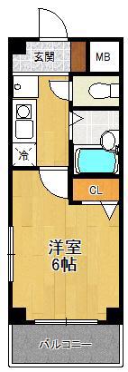 夙川チェリーハウス(1K/3階)の間取り写真