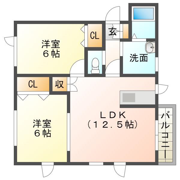 ヴェルデ(2LDK/2階)の間取り写真