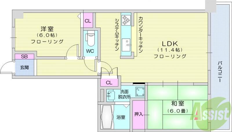 ソレアード舟丁(2LDK/5階)の間取り写真