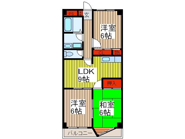 村田コーポ第3(3LDK/3階)の間取り写真