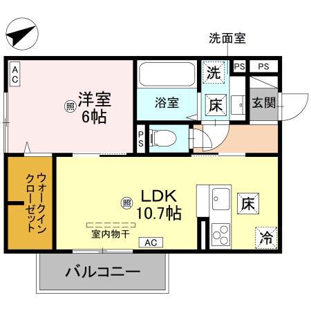D-REGALO江守中(1LDK/1階)の間取り写真