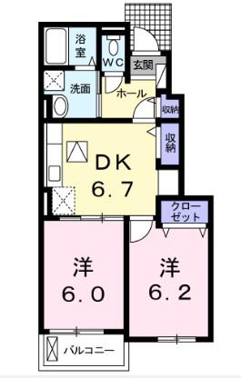グリーンK(2DK/1階)の間取り写真