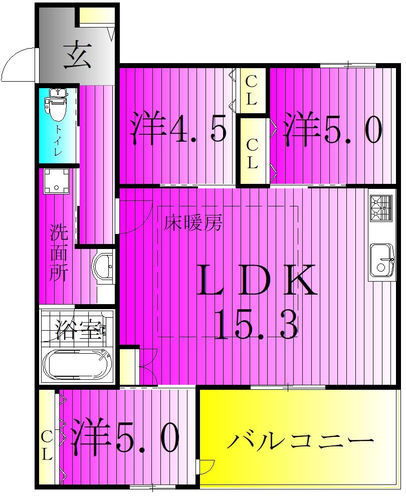 プランドール南流山(3LDK/3階)の間取り写真