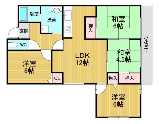 サンメゾン忍海(3LDK/3階)の間取り写真