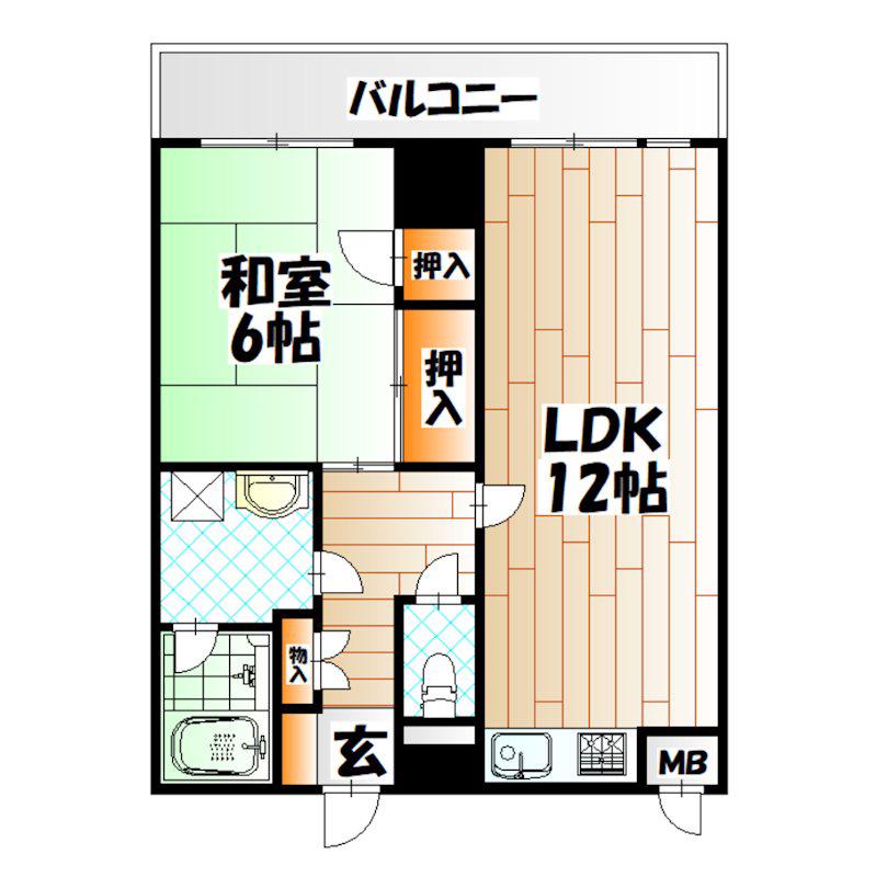 アンビエント小倉B棟(1LDK/14階)の間取り写真