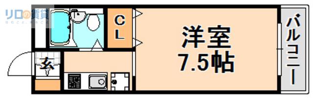 ロイヤル伊丹(1K/1階)の間取り写真