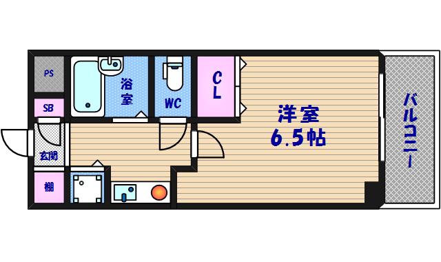 カーサ山城(1K/2階)の間取り写真
