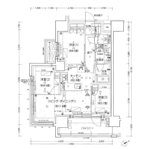 シャリエ椎名町(3LDK/5階)の間取り写真