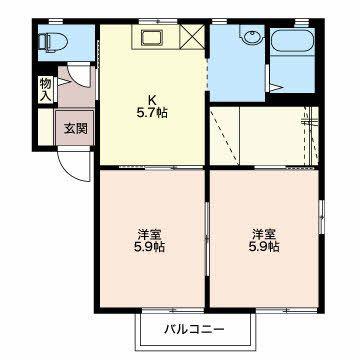 新賀ハイツ C(2K/2階)の間取り写真