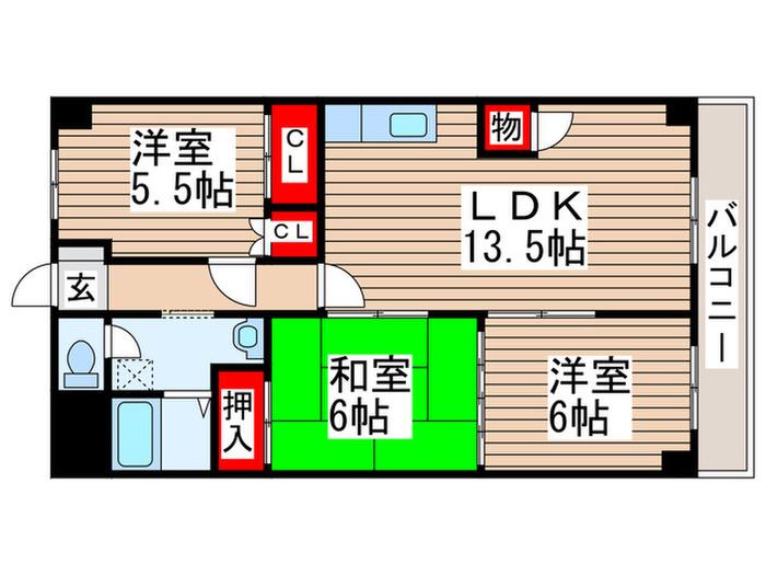 第3プロスペールE(3LDK/1階)の間取り写真