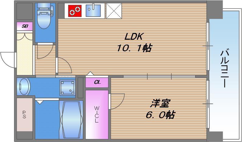 ヴァンヴェール森の宮(1LDK/11階)の間取り写真