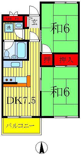 サンフラッツ(2DK/4階)の間取り写真