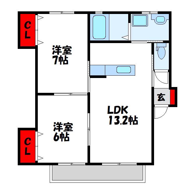 アドバンテイジ柚須東A(2LDK/1階)の間取り写真