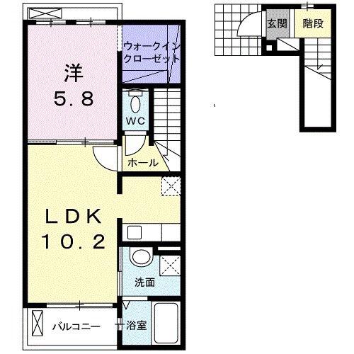 サンラティエIII(1LDK/2階)の間取り写真
