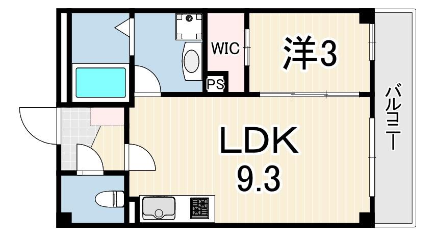 ルクス西宮北口(1LDK/3階)の間取り写真
