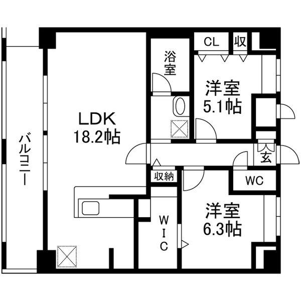 プロスパー浄水(2LDK/5階)の間取り写真