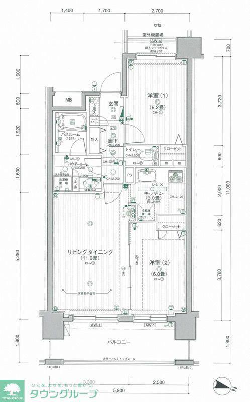 日神パレステージ大宮中央(2LDK/14階)の間取り写真