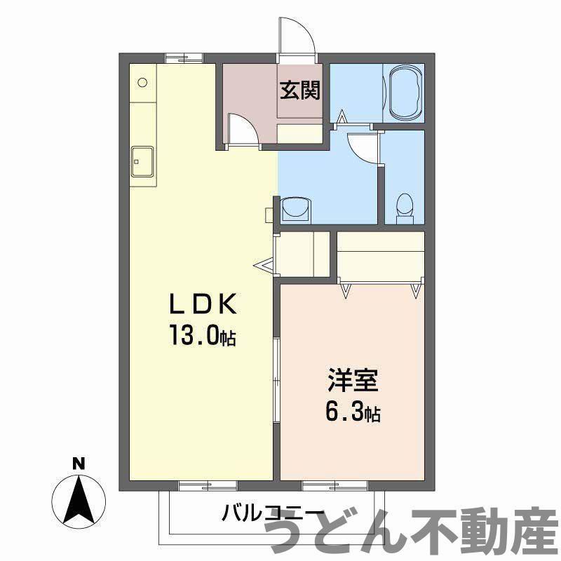 サンライフ八坂 B棟(1LDK/1階)の間取り写真