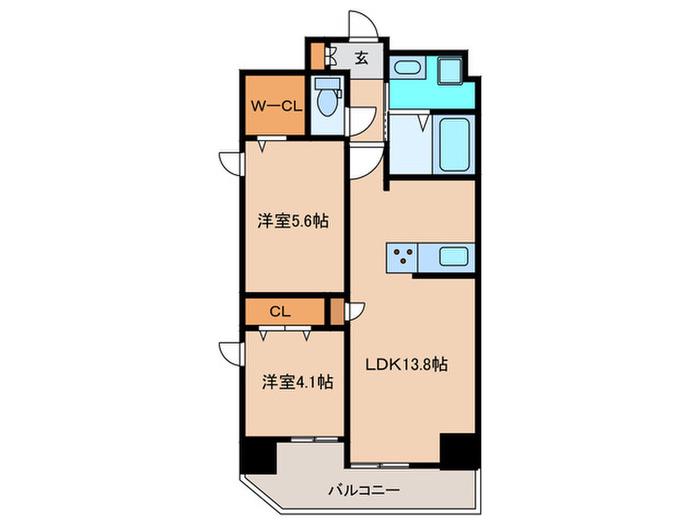 インシグニア渡辺通(2LDK/8階)の間取り写真